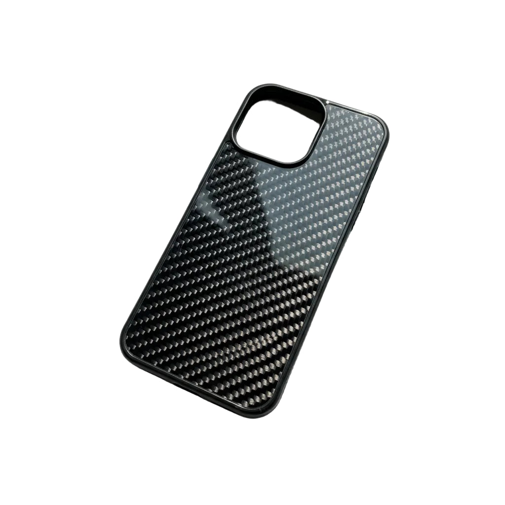 Angled view of the classic twill carbon fibre case